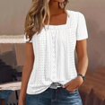 thumbnail image 1 of Fanxing Chemises à Manches Courtes pour Femmes Hauts d'Été à Illets Col Carré Tunique Plissée Décontractée Blouses Blanches,S, 1 of 6