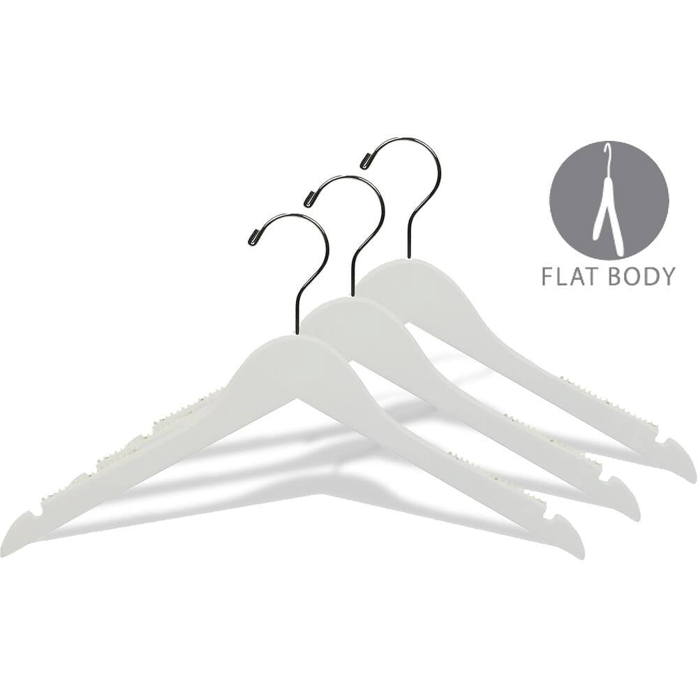 International Innovations White Petite Top Hanger with Notches & Inset Rubber Strips box of 50