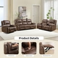 thumbnail image 2 of Bonzy Home Recliner Sofa Set — Single Recliner, Loveseat & 3-Seat Sofa with Hidden Storage & Cup Holders, Vintage Rivet Mid-Century, Brown, 2 of 6