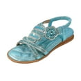 thumbnail image 1 of MIASHUI Girls Bohemian Beach Sandals Summer Rhinestone Shoes Elastic Ankle Strap Sandals,Blue,3.5-4 Years, 1 of 7