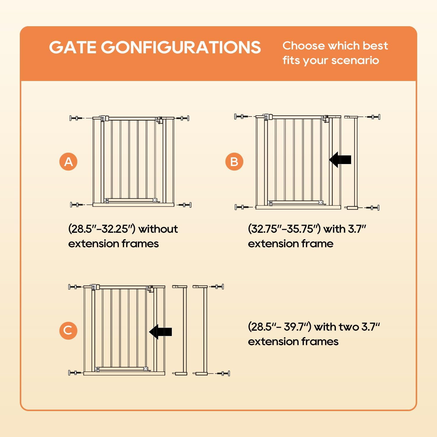 Dkelincs 36"Tall Dog Gate for Doorways & Stairs, Walk-Through Metal Pet Gates Adjustable Safety Gates Fits 28"-40"Wide Opening, White