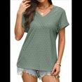 thumbnail image 1 of Camisetas Básicas de Verano de Corta con Cuello en V para Mujer, Elegantes, Informales, Holgadas, con Ojales, Conjuntos Bonitos y Fluidos Verde L, 1 of 7