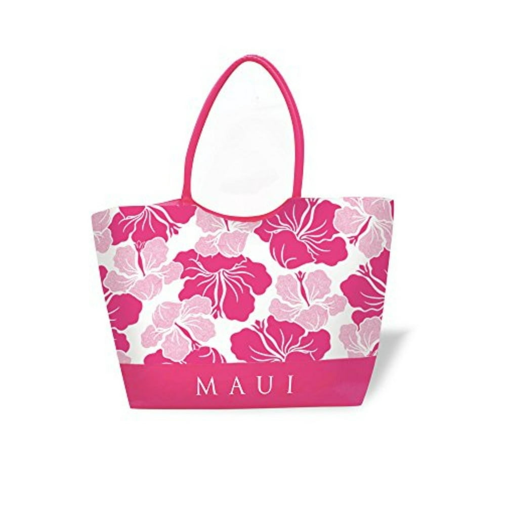 To The Islands Large Beach Tote, Modern Hibiscus Pink Maui