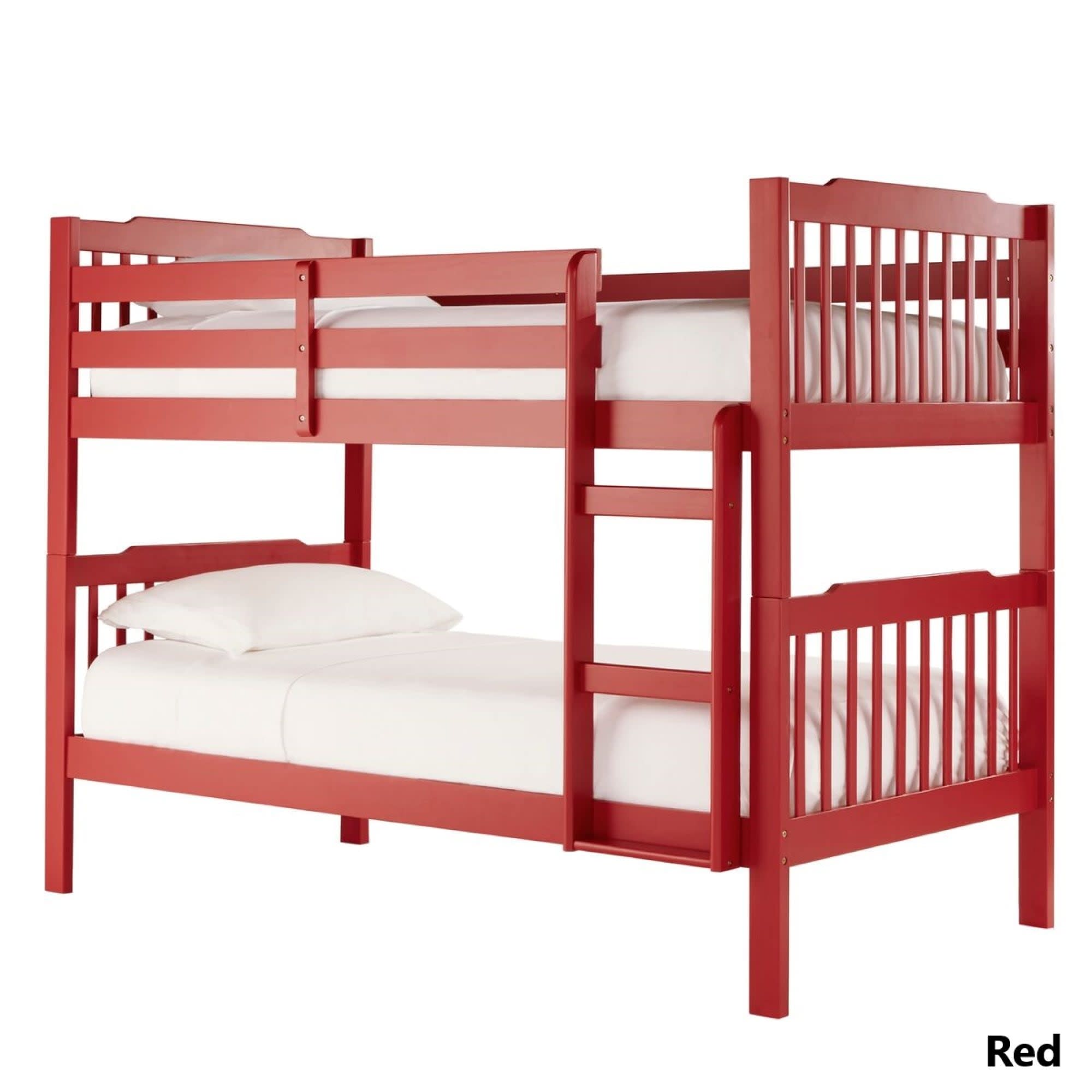 Chelsea Lane Elise Convertible Twin over Twin Wood Bunk Bed, Red