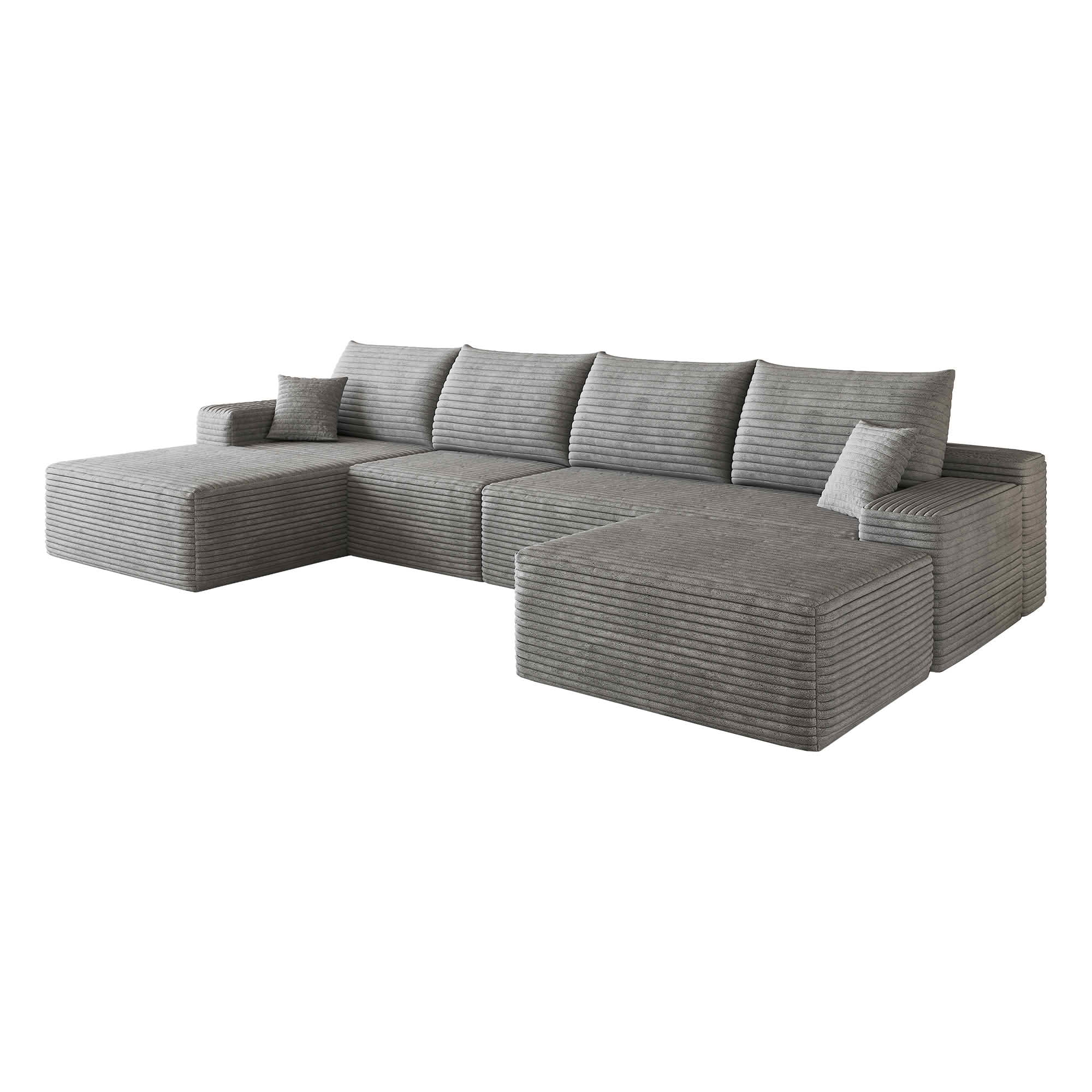 MAYEERTY 135 Inch L‑Shape Cloud Sectional Couch with Chaise, Modern Modular Deep‑Seat Sofa, Plush Corduroy Upholstered Couch, No Assembly Required for Living Room Bedroom Apartment