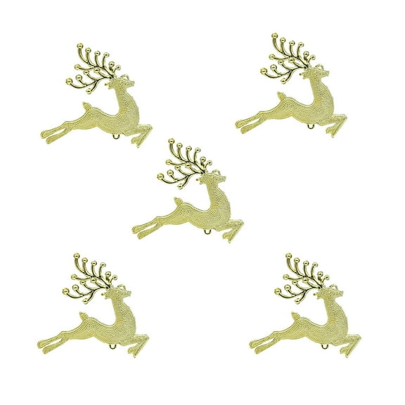 Gold Deer Themed Christmas Tree Ornaments For Holiday Home And Party Decor 5 Pack