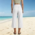 thumbnail image 4 of Womens Cotton Capris Lounge Yoga Pajama Cropped Pants Casual Wide Leg with Pockets Elastic Waist Workout Sweat Pants Summer White XL(XL), 4 of 9