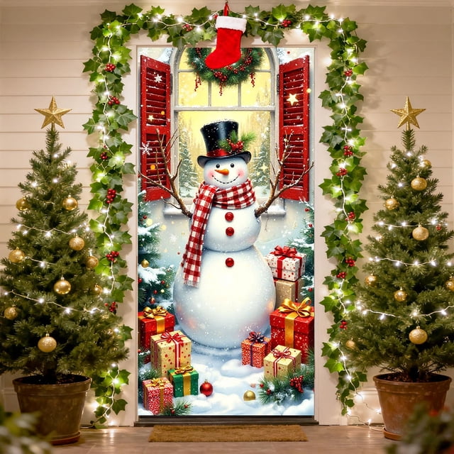 EGNMCR Christmas Decorations, Christmas Ornaments, Thridimensional Christmas Door Cover Flag Snowman Christmas Tree Santa Claus Realistic Door Cover Exquisite Door Flag Polyester Gate Cover Flag