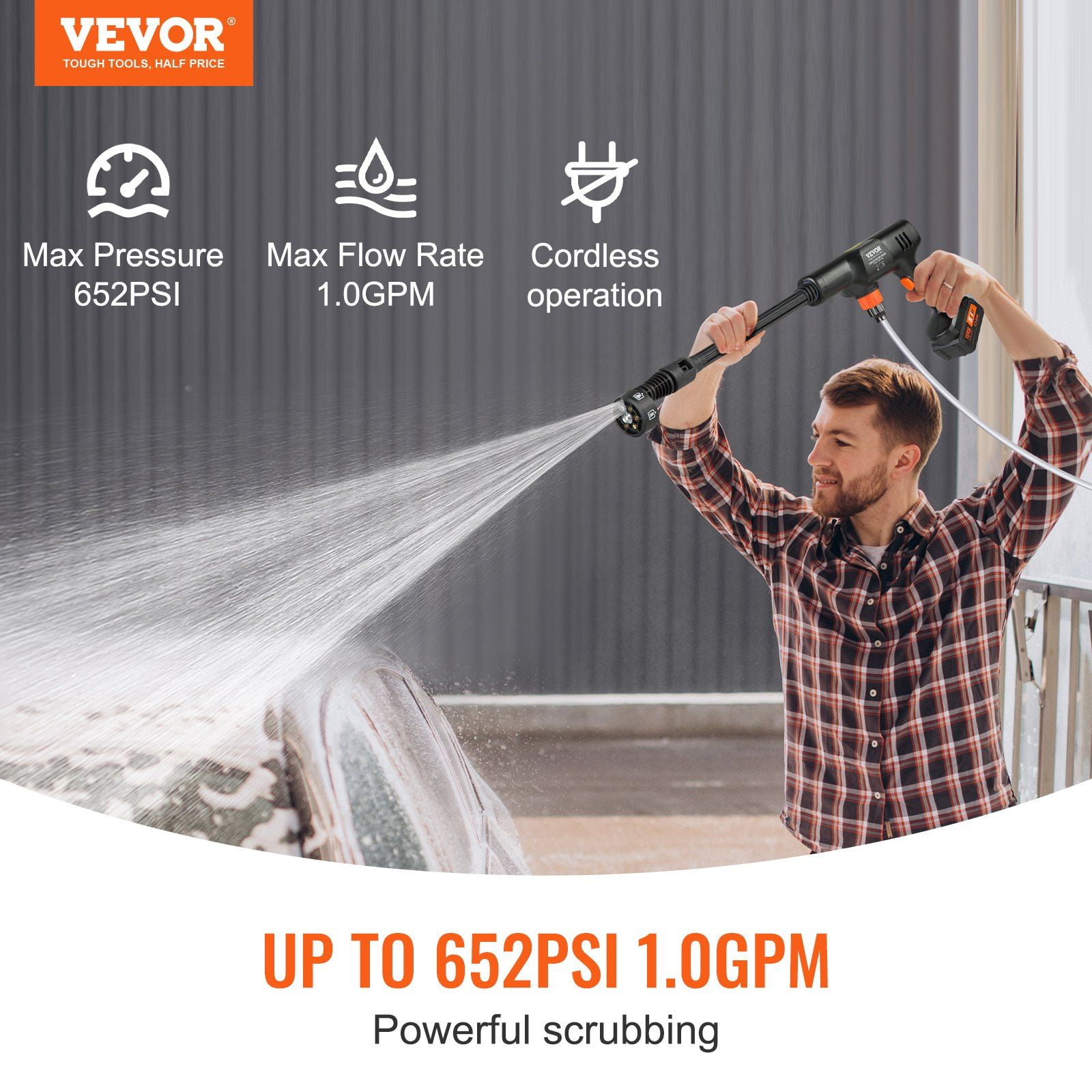 Cordless Pressure Washer 652 PSI 1.0 GPM Portable Power Cleaner with 4.0Ah Battery Charger 6 in 1 Nozzle for Car Home Floor Cleaning Watering