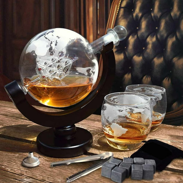 Jinnoda 850mL Whisky Globe Décanteur pour Liqueur Bourbon Vodka