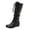Black Low-Heeled Mid Calf Boots, variant on Fashionable Low-Heeled Western Boots, Casual Mid-Calf Booties, Belt Buckle & Side Zipper, Comfortable Fall Winter Footwear