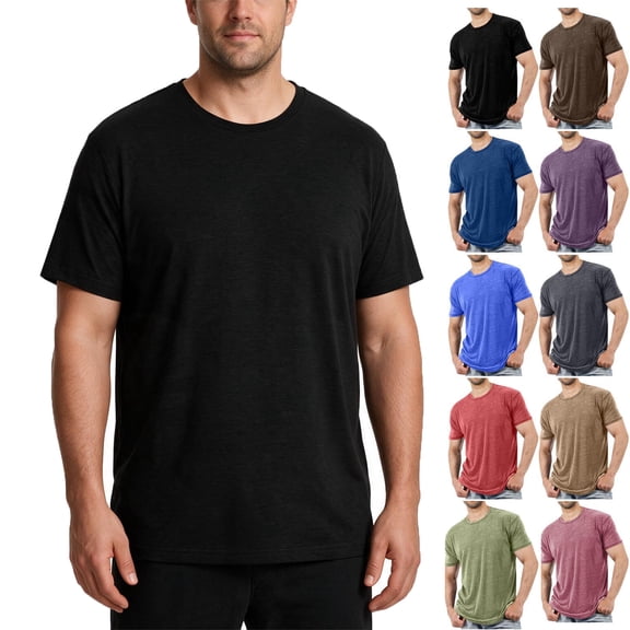 Elvqul Crew Neck Tops for Men Short Sleeve Tees Summer Solid Big and Tall