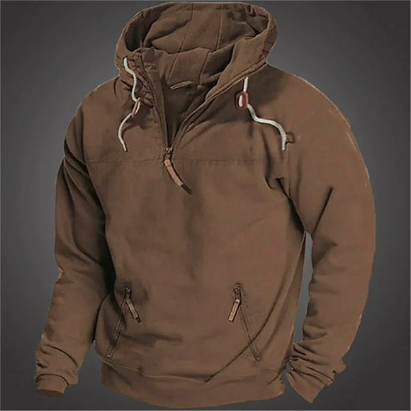Brown Sweatshirts For Men, Polyester Cool Hoodies, Carhartt Hoodie, Men'S Hooded Solid Color Sweater Sports Casual Loose Fitting Sweater Jacket