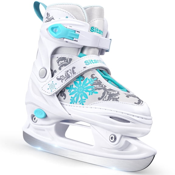 Adjustable Ice Skates for Kids, Snowflake Girl's Ice Hockey Skates for Boys Youth Toddlers, Fun Beginner Ice Skating Shoes with Soft and Comfortable Lining