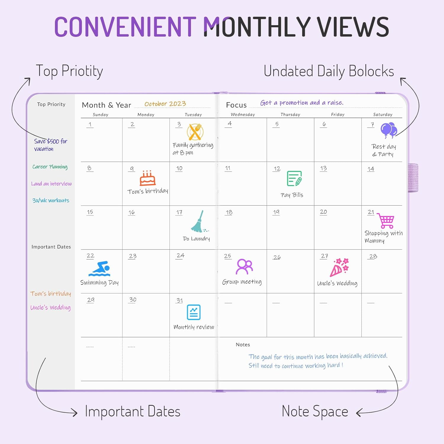 Undated Weekly Planner for 2026, Simplified Weekly & Monthly Calendar Planner, Cute Daily Organizer Notebook, Agenda Journal to Track Goals & Tasks, Start Anytime, A5 Size, Black