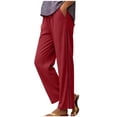 thumbnail image 5 of GUACER No Boundarie Women's Cotton Linen Wide Leg Pants Boho Crochet Lace Side Drawstring Pants with Pockets, 5 of 7