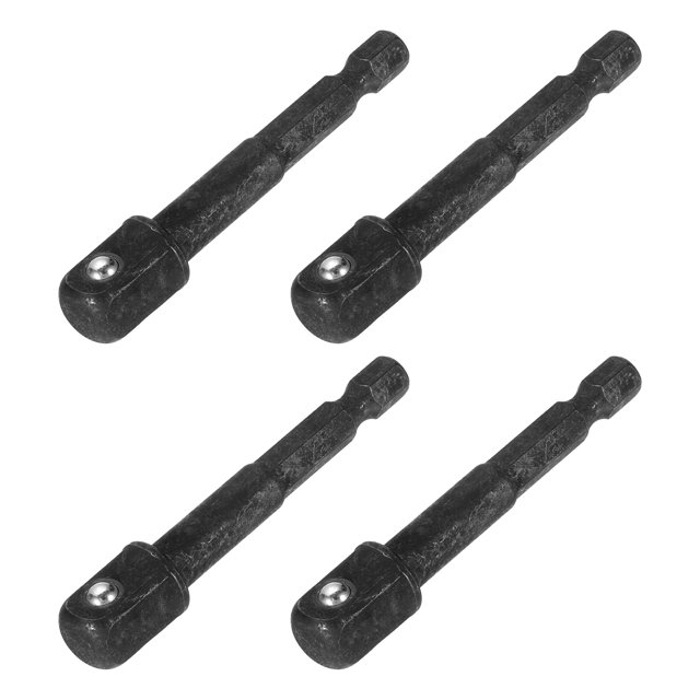 4pcs Impact Socket Adapter 3/8" Square Drive 1/4" Hex Shank 2.6" Long Extension Bit for Axle Nut Driver Drill Sockets, Black