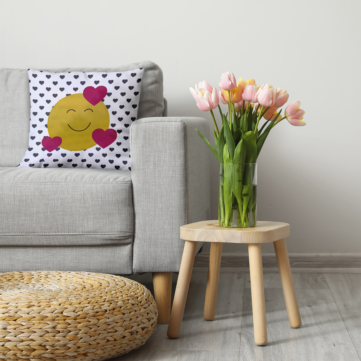 26" x 26" Simply Daisy Love Emoji Polyester Accent Pillow, Dark Gray Qty 1