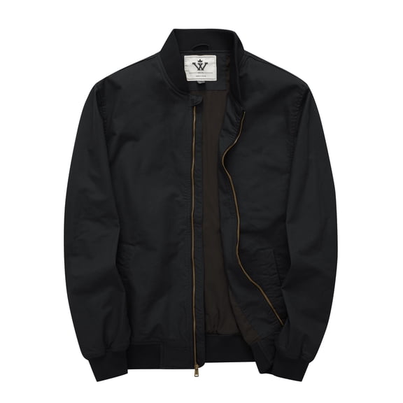 WenVen Men's Fall Coat Washed Cotton Jacket Long Sleeve Workout Stand Collar Outerwear Black L