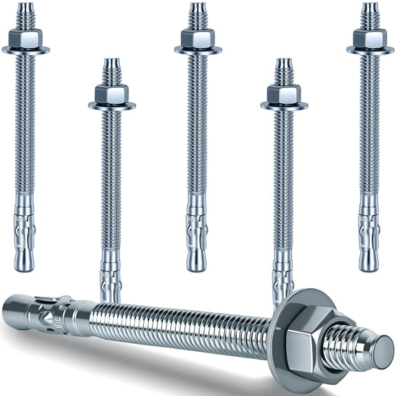 ZHZFKQ 3/8 X 5" Wedge Anchors,6 Pcs Concrete Screw and Anchor Kit,Galvanized Concrete Anchors,Concrete Wall Anchors and Brick Anchors,Suitable for Concrete Floors and Walls