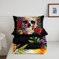 thumbnail image 5 of Homewish Watercolor Skull Skeleton Twin Comforter Sets,Floral Leaves Bedding Set,Happy Halloween Duvet,Black Reversible,2pcs,1 Comforter and 1 Pillowcase, 5 of 7