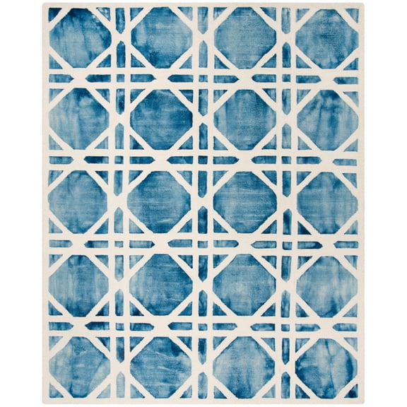SAFAVIEH Dip Dye Kuzman Geometric Wool Area Rug, Ivory/Blue, 9' x 12'