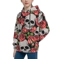 thumbnail image 2 of Kll Unisex Kids Boys Girls Hooded Pocket Pullover Hoodies-Skull And Roses, 2 of 9