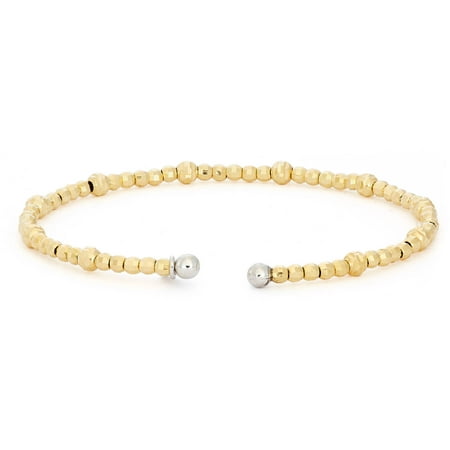Giuliano Mameli Sterling Silver 14kt Gold- and Rhodium-Plated Bangle with Round Faceted Beads