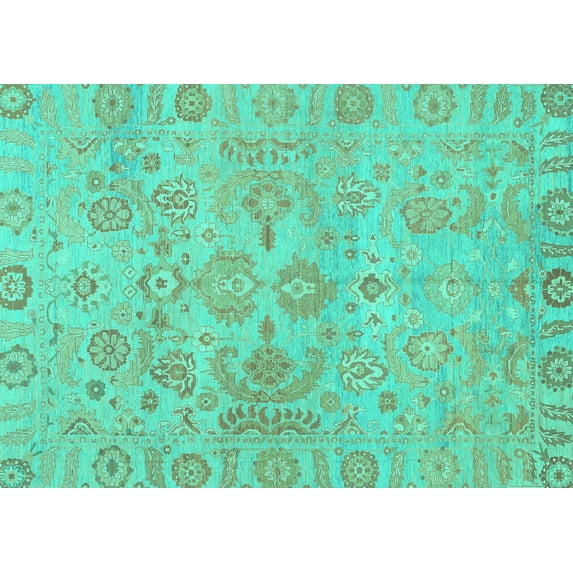 Ahgly Company Machine Washable Indoor Rectangle Oriental Turquoise Blue Traditional Area Rugs, 8' x 10'