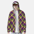 thumbnail image 4 of Goofa Mardi Gras Plaid Printed Women's UPF 50+ Sun Protection Hoodie Jacket Lightweight Long Sleeve Sun Shirt for Women with Pocket Hiking Outdoor-X-Large, 4 of 9