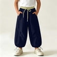 thumbnail image 3 of Rrxhxhs Pants for Girls Color Block Drawstring Elastic Waist Pleated Loose Baggy Casual Joggers with Side Pockets,Blue,5-6 Years, 3 of 6