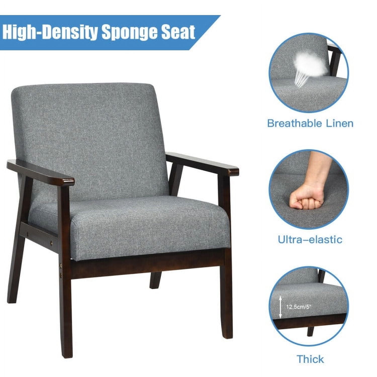 Finihen Mid-Century Modern Accent Chair, Retro Fabric Armchair, Solid Rubber Wood Fabric Accent Armchair, for Living Room, Gray Finihen Mid-Century Modern Accent Chair, Retro Fabric Armchair, Solid Rubber Wood Fabric Accent Armchair, for Living Room, Gray
