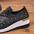 thumbnail image 6 of Black Women'S Casual Shoes Wedge Heel Breathable Plus Size Diamond Studded Fly Woven Comfortable Outdoor Indoor Slip On Style 1 Pair, 6 of 9
