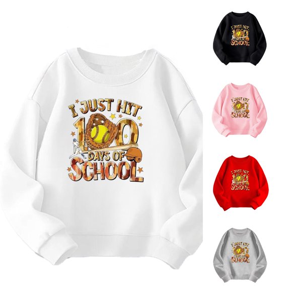 Trendfront Girls Back To School Cute Crewneck Sweatshirts Long Sleeve 100 Days Of School Letter Graphic Fall Winter Casual Pullover Tops