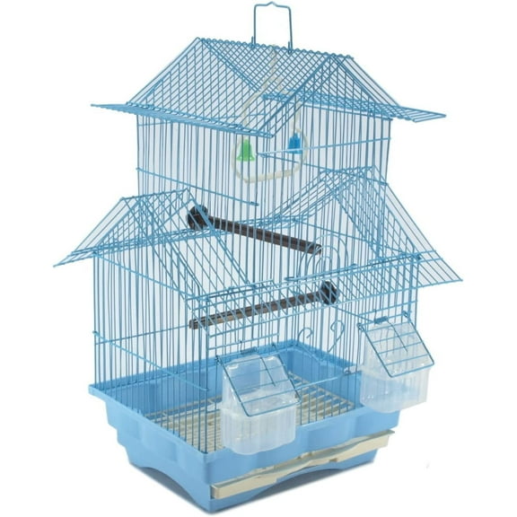 Small Blue 18-inch Wire Bird Cage for Small Birds Budgie Parakeets Finches Canaries Lovebirds Small Parrots Cockatiels Green Cheek Conure Perfect Bird Travel Cage and Hanging Bird House