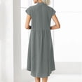 thumbnail image 6 of Aimik Fashion Women Summer Cotton-Linen Stand-Collar Solid Color V-Neck Short Sleeve Casual Long Dress with Single-Breasted, 6 of 6