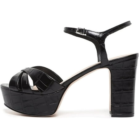 

Schutz Keefa Black Open Toe Buckle Ankle Strap Wide Croco Pattern Style Sandals (Black 10)