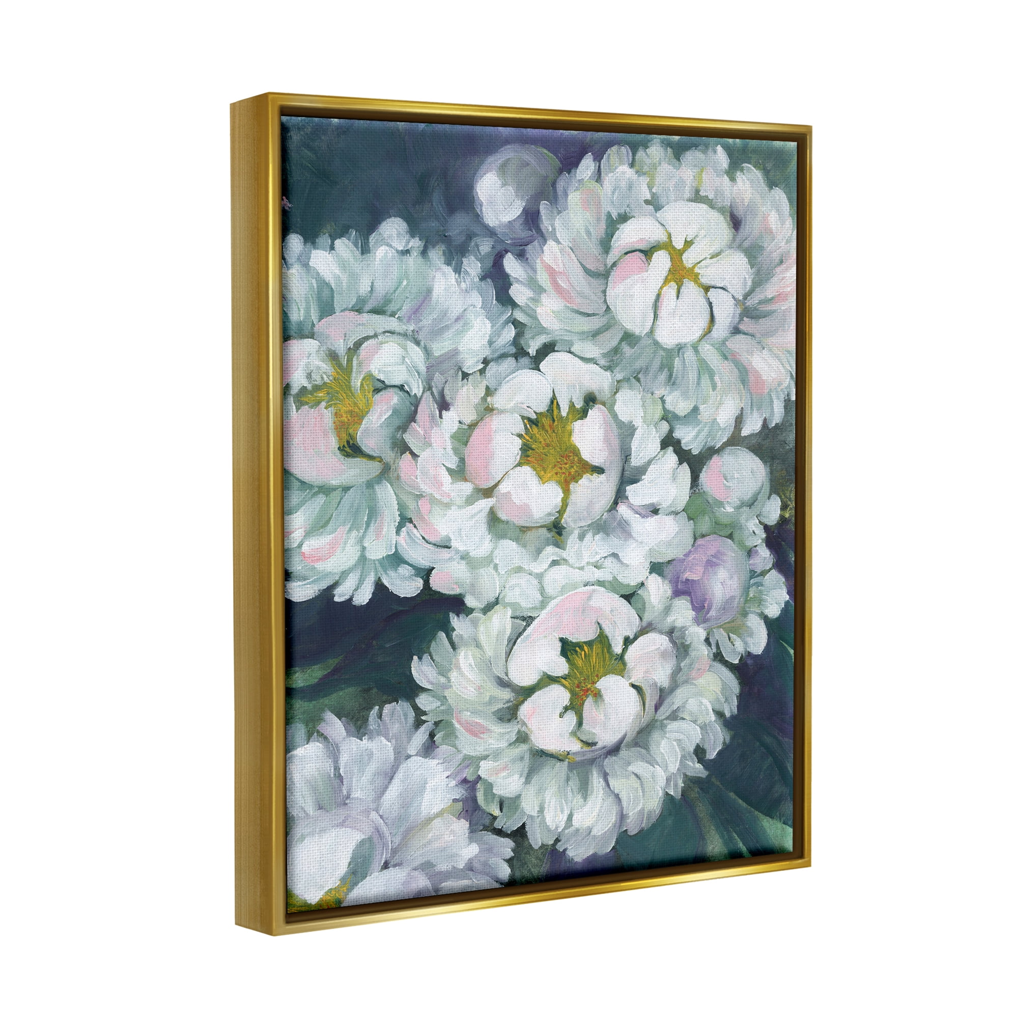 Stupell Fluffy White Flower Petals Nature Botanical & Floral Painting Gold Floater Framed Art Print Wall Art