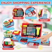 Cash Register Toy for Kids, Pretend Learning Play Set with Sound Music /Scanner /Microphone /Credit Card /Play Money