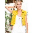 thumbnail image 4 of Womens Distressed Denim Button Up Sleeveless Crop Vest, Yellow, XX-Large, 4 of 5