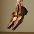 thumbnail image 3 of YDN Womens Comfy Pointed Closed Toe Low Block Heel Pumps Strap Buckle Mary Jane Shoes Casual Daily Dress Size 6 Brown, 3 of 4