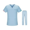 thumbnail image 3 of Conjunto de uniforme para enfermería, trajes de trabajo, Top de enfermera, pantalones con escote en V, ropa de trabajo de manga corta para el cuidado azul claro, 3 of 8
