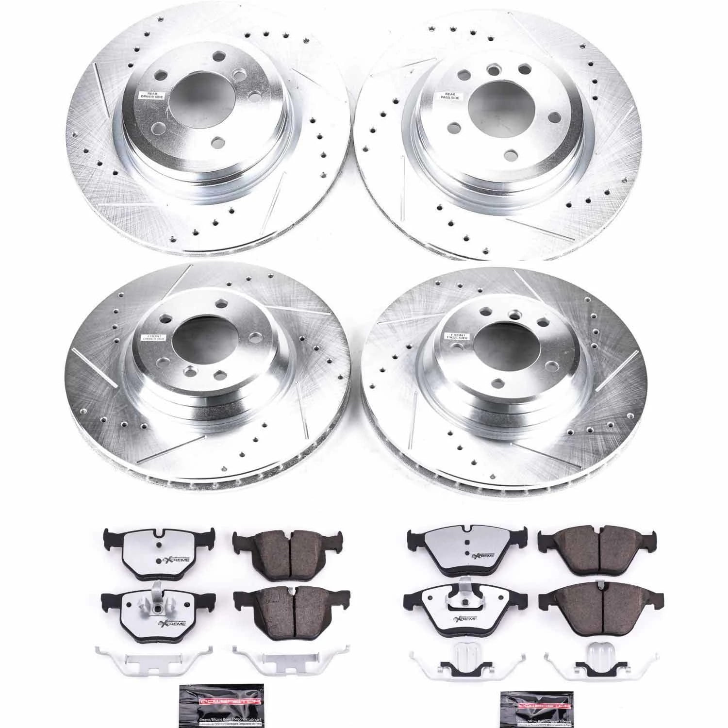 PowerStop Front and Rear Z26 Street Warrior Carbon-Fiber Ceramic Brake Pad and Drilled and Slotted Rotor Kit Fits: BMW Select Models K6057-26