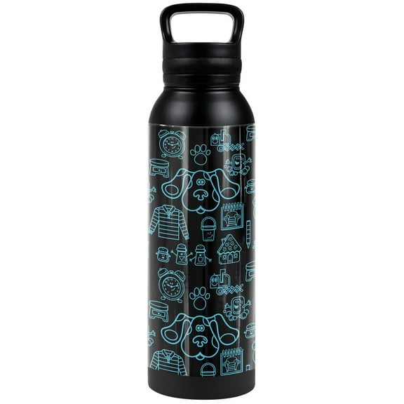 Blues Clues Official Blue Line Pattern 24 oz Insulated Canteen Water Bottle, Leak Resistant, Vacuum Insulated Stainless Steel with Loop Cap
