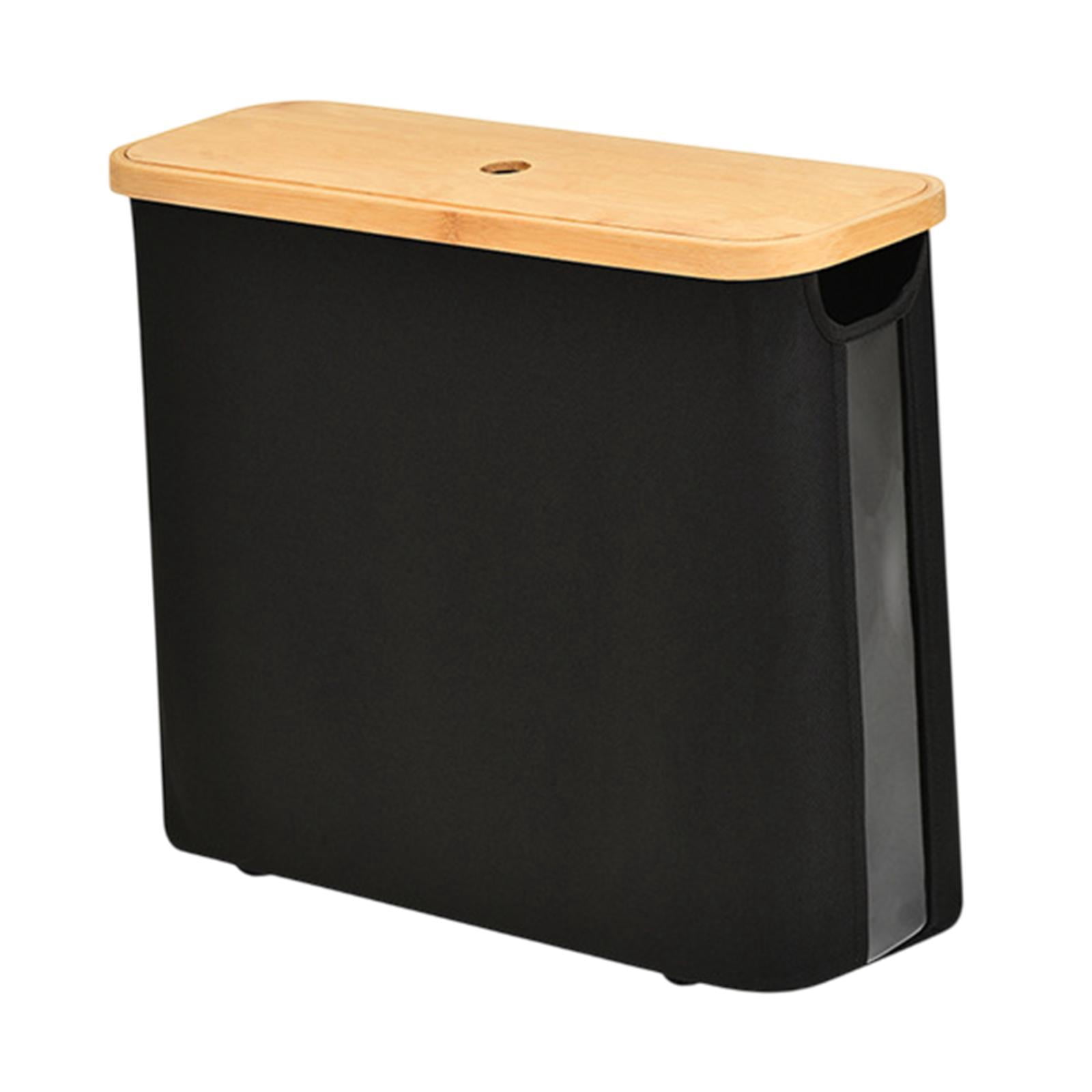Fiocias Toilet Paper Holder Multifunctional Accessories Container with Bamboo Lid Toilet Black