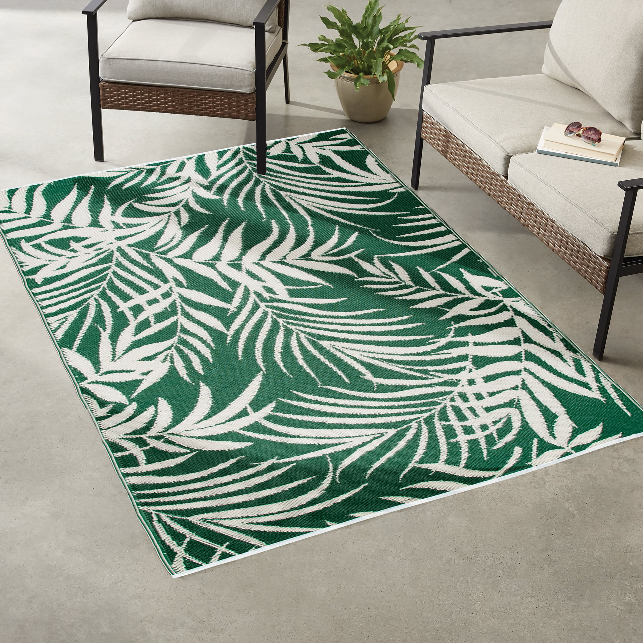 Mainstays Green Palm Plastic Outdoor Rug, 5'x7'