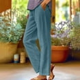 thumbnail image 2 of Wlynlyn Summer Pants for Women Elastic Waist Crop Pants Plus Size Straight Leg Pants Casual Solid Trousers with Pockets, 2 of 6