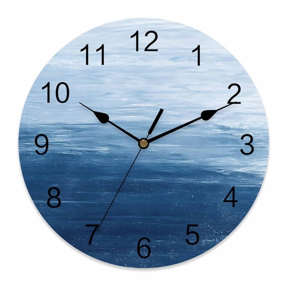 Wall Clock Blue Beach Ocean Clocks PVC Silent Non-Ticking Battery Operated Decorative Ombre Abstract Oil Painting Round Clock for Home Living Room Kitchen Bedroom Office School Wall Decor 14 Inch