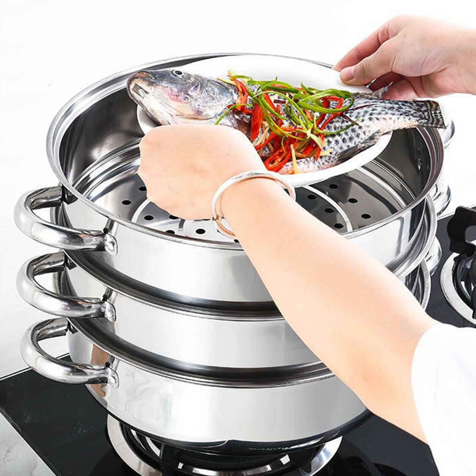 DOITOOL Stainless Steel Steamer Pots, 5 Tier Steamer Cooking Pots, Steam  Soup Pots with Lid, Cookware Steaming Pots (5 Layers 28cm)