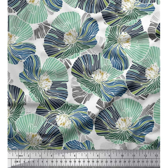 Soimoi Polyester Crepe Fabric Artistic Flower Printed Fabric 1 Yard 42 Inch Wide